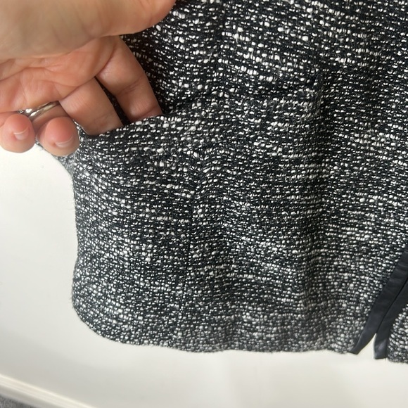 EILEEN FISHER Black White Tweed Zippered Leather Trim Jacket Size Petite Large - Picture 6 of 16